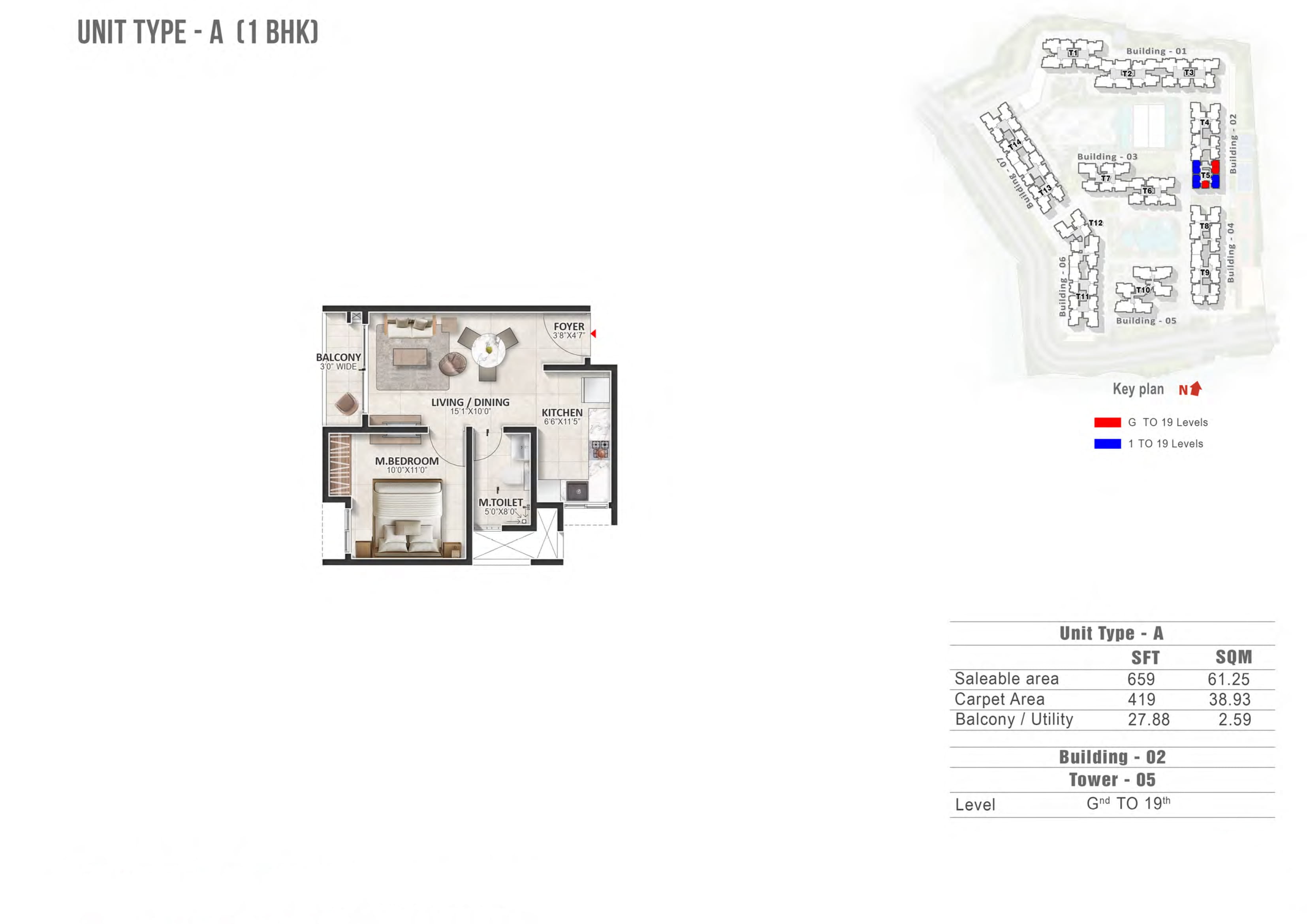 1 BHK 659 Sq Ft Floor Plan