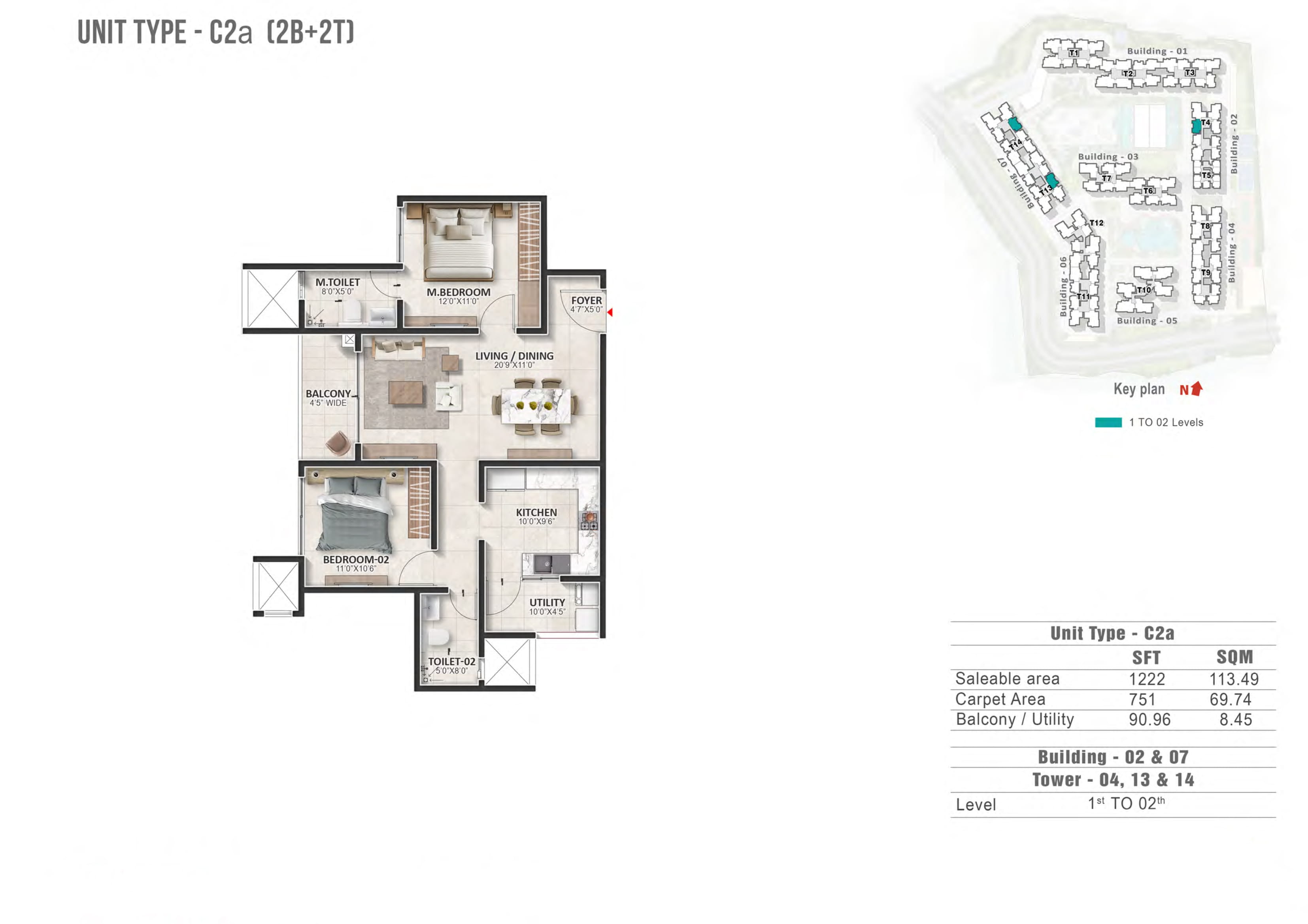 2 BHK 1222 Sq Ft Floor Plan