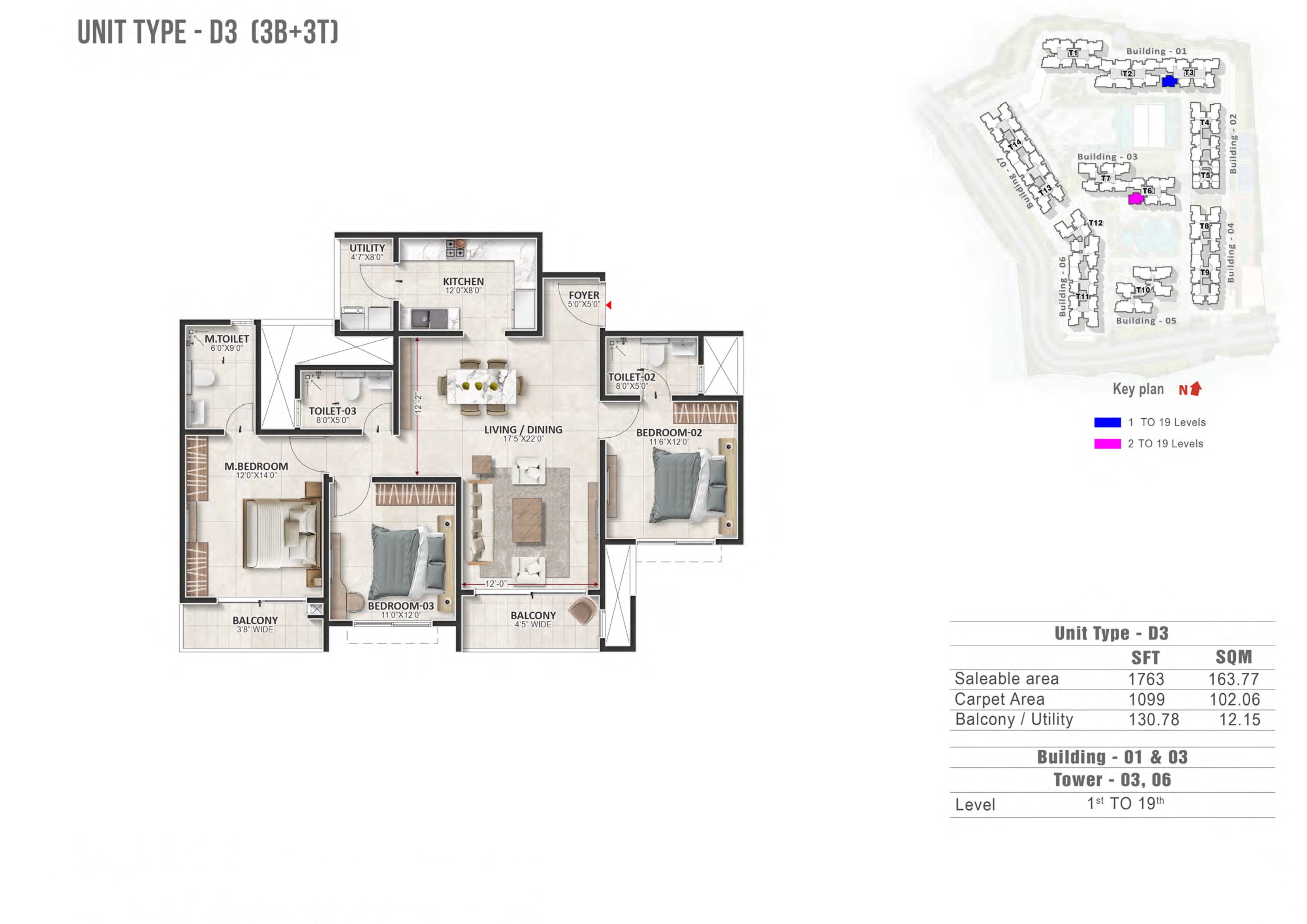 3 BHK 1763 Sq Ft Floor Plan