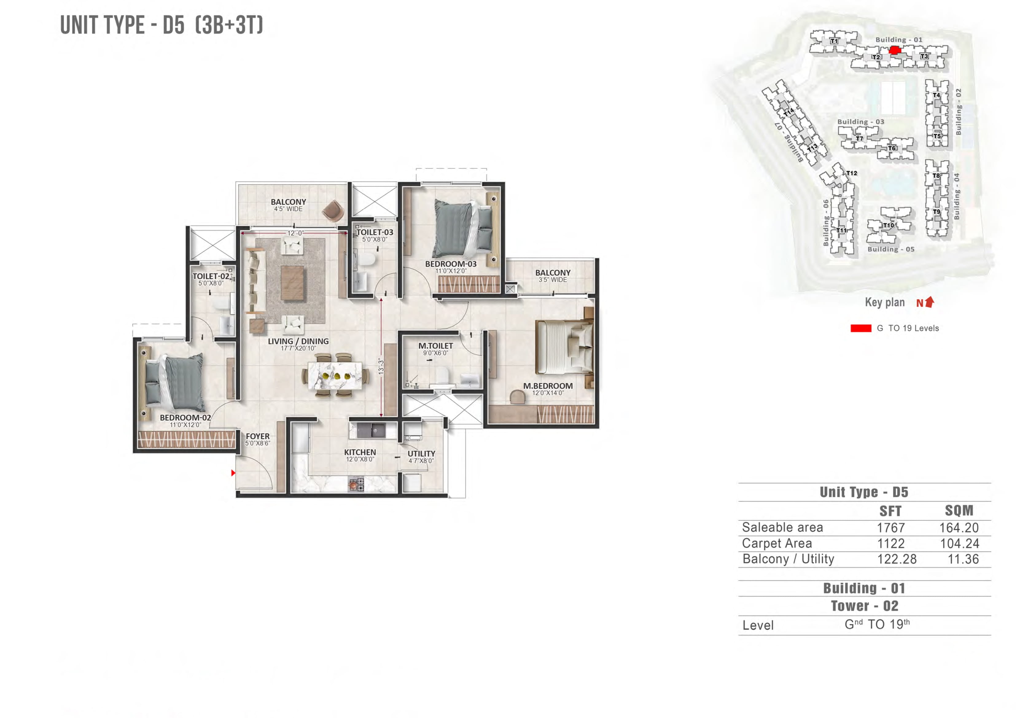 3 BHK 1767 Sq Ft Floor Plan