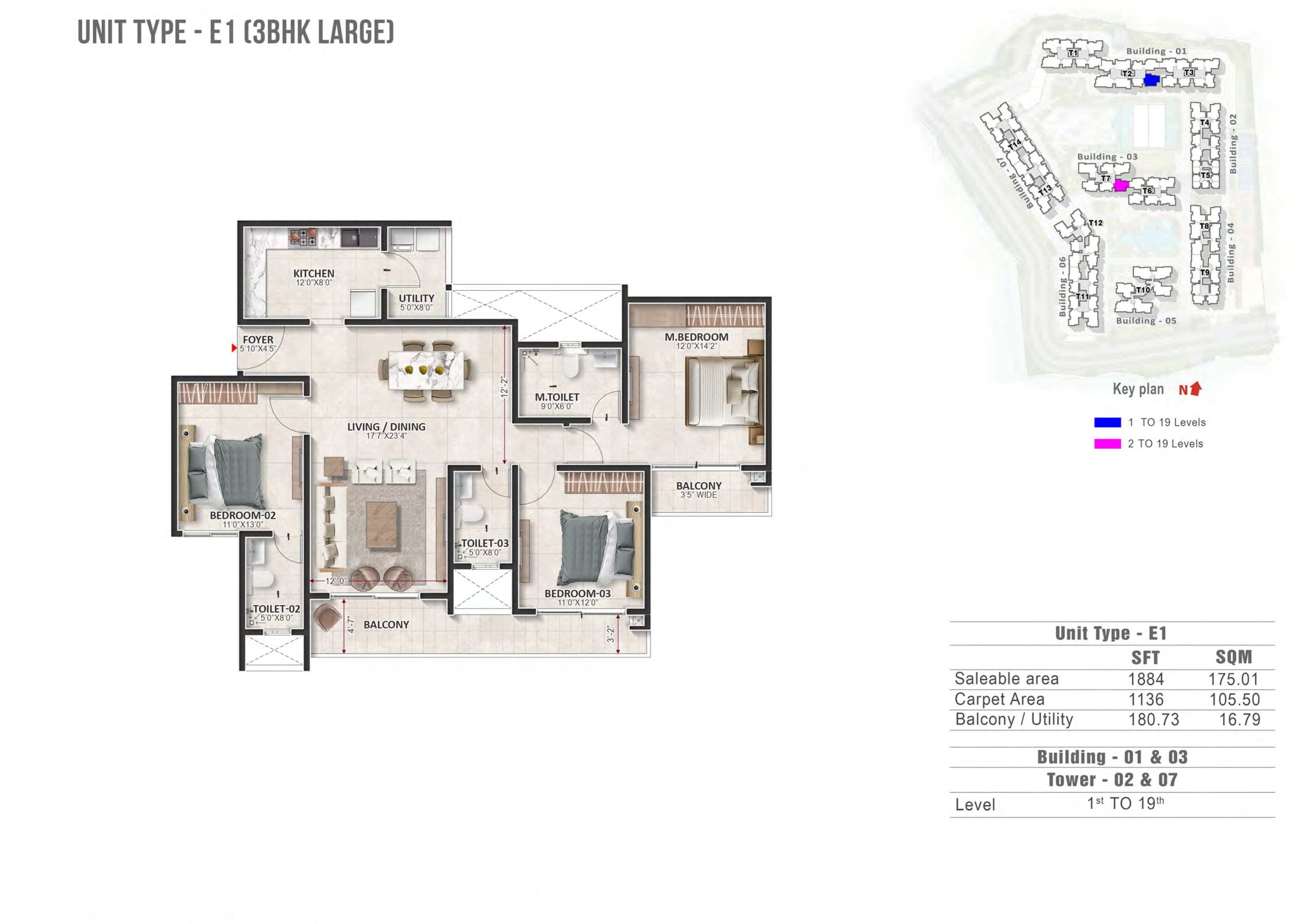 3 BHK 1884 Sq Ft Floor Plan