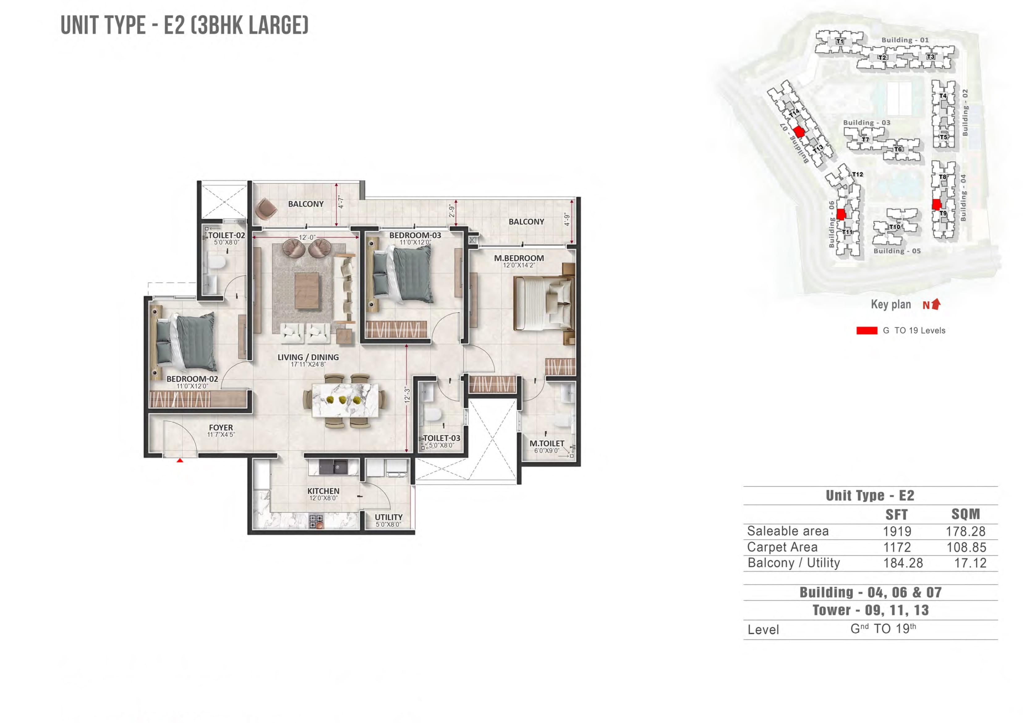 3 BHK 1919 Sq Ft Floor Plan