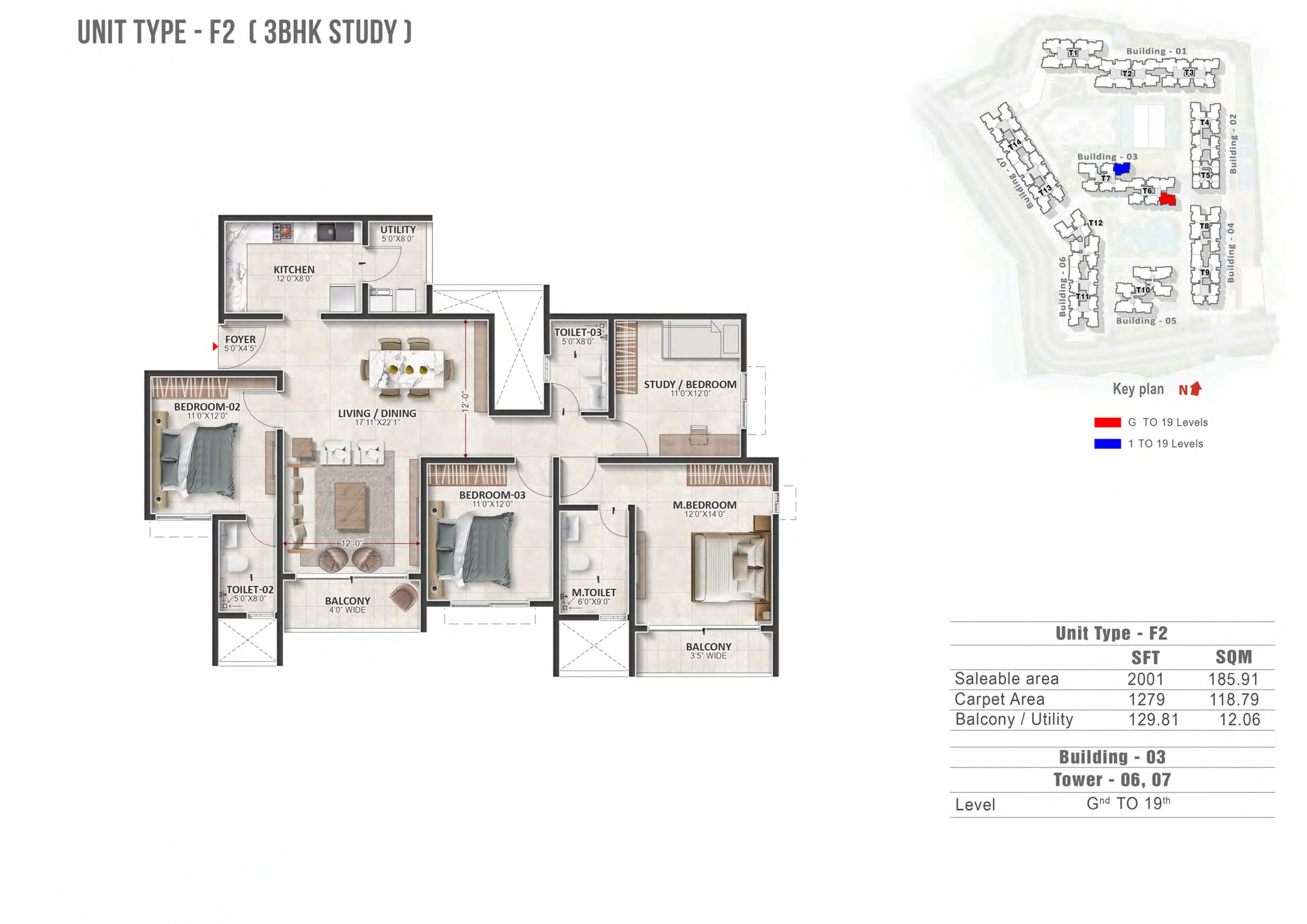 3 BHK 2001 Sq Ft Floor Plan