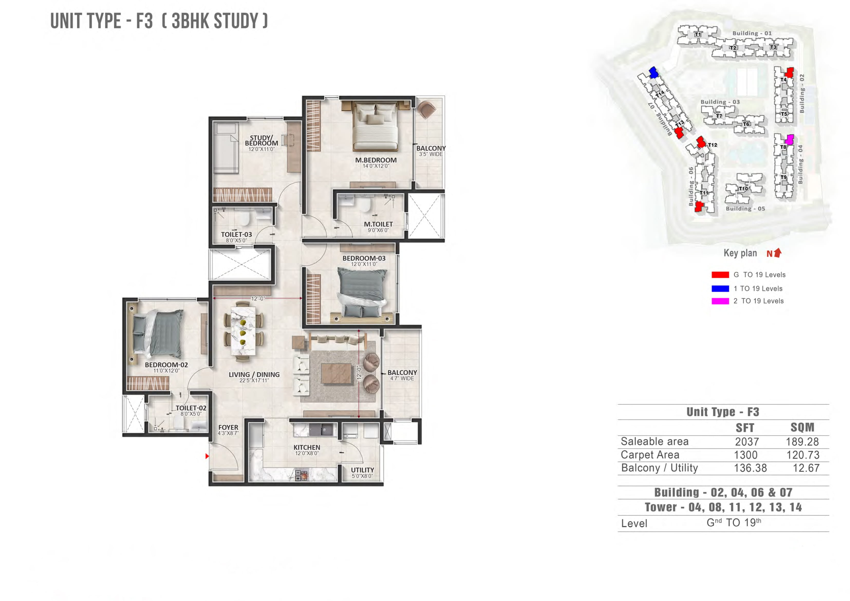 3 BHK 2037 Sq Ft Floor Plan