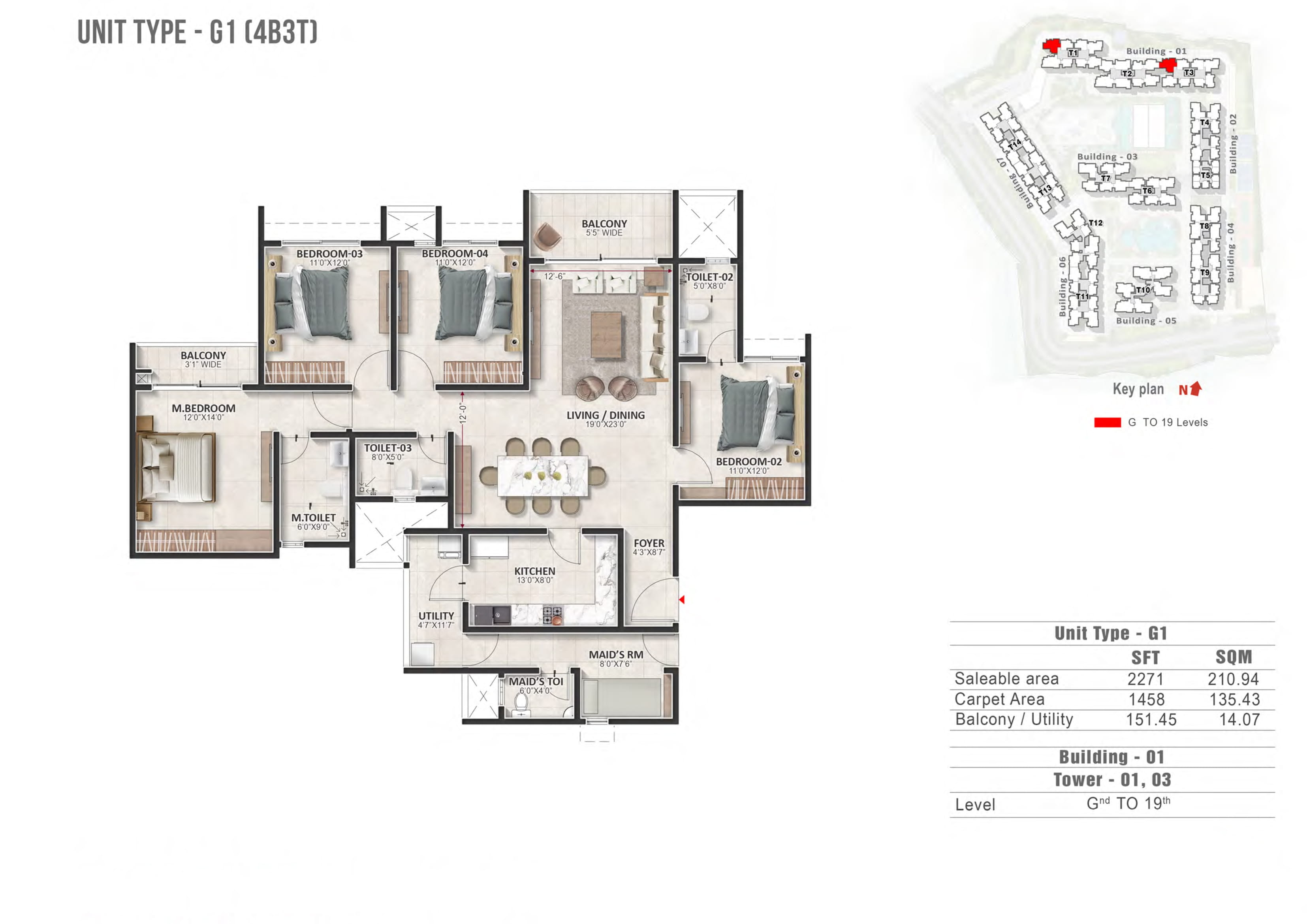 4 BHK 2271 Sq Ft Floor Plan