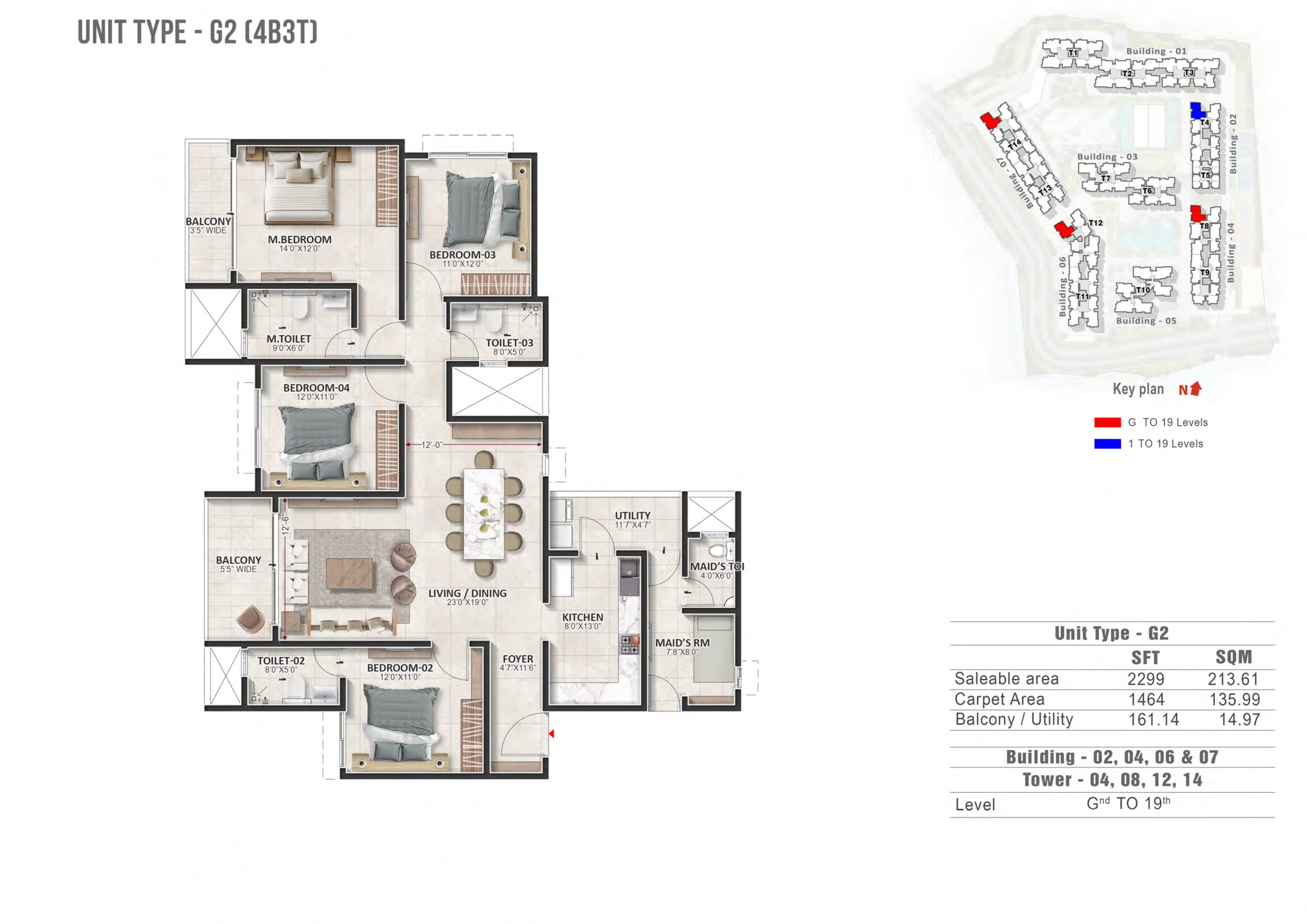 4 BHK 2299 Sq Ft Floor Plan