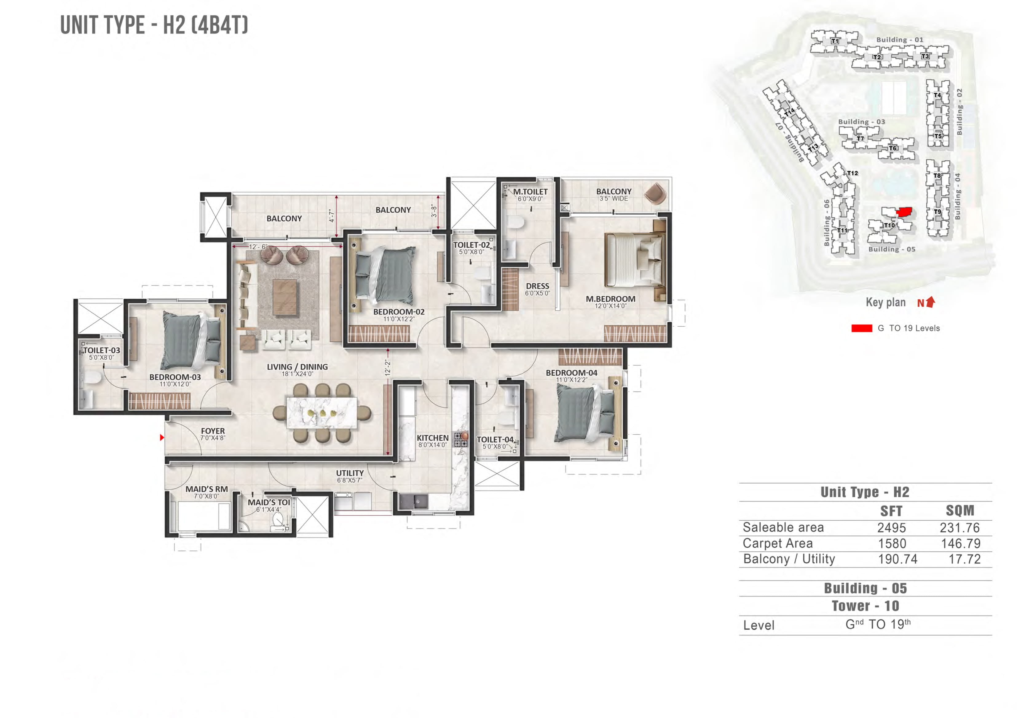 4 BHK 2495 Sq Ft Floor Plan