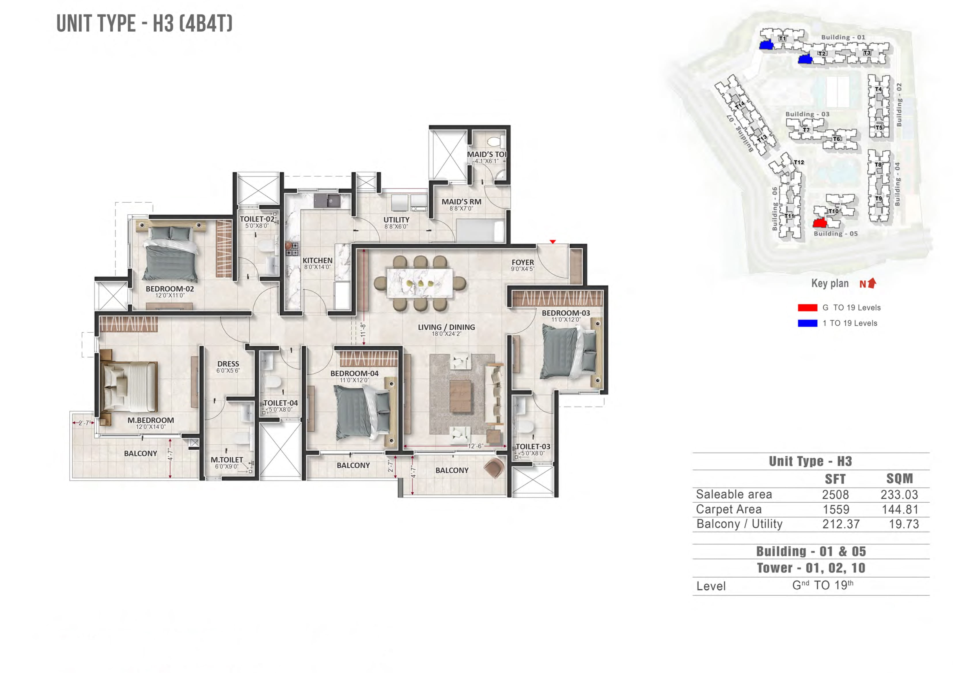 4 BHK 2508 Sq Ft Floor Plan