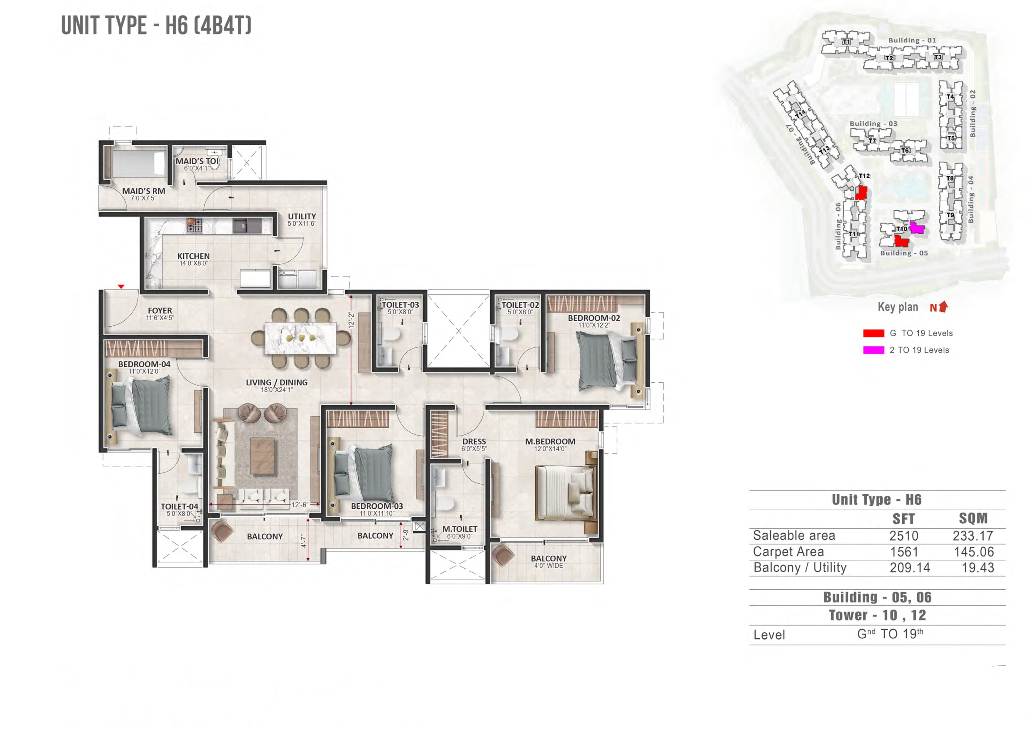 4 BHK 2510 Sq Ft Floor Plan