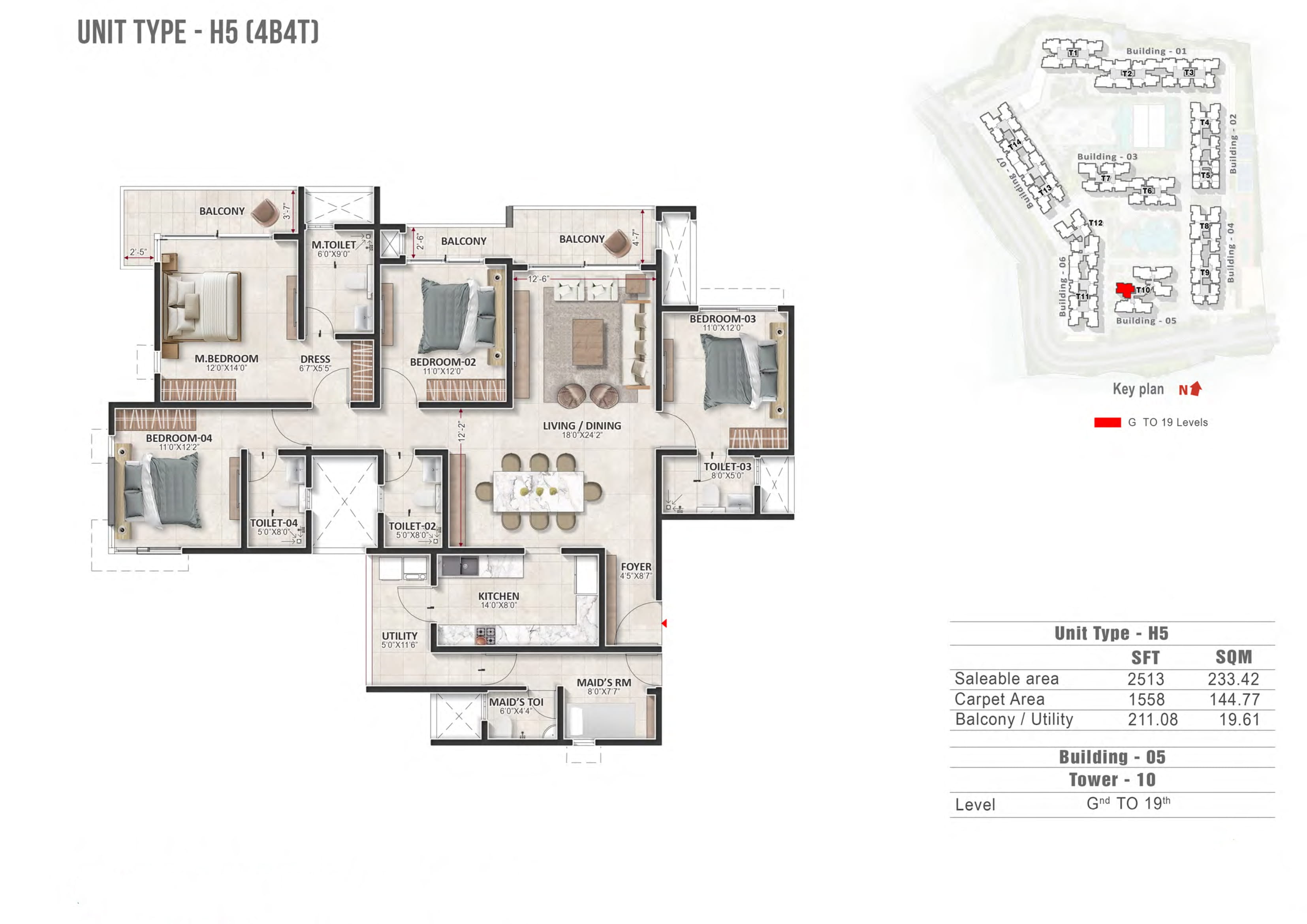 4 BHK 2513 Sq Ft Floor Plan