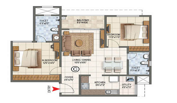Prestige Evergreen 3 BHK Floor Plan Prestige Evergreen 3 BHK Floor Plan