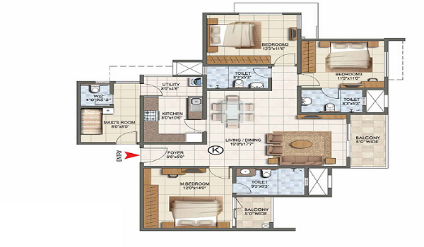 Prestige Evergreen 5 BHK Floor Plan